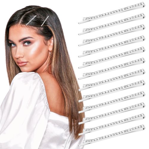 Amariver 24 Pcs Silver Rhinestone Bobby Pins for Women Girls Hair Clips with Crystal Rhinestones, Sparkly Hairpins for Hair Accessories