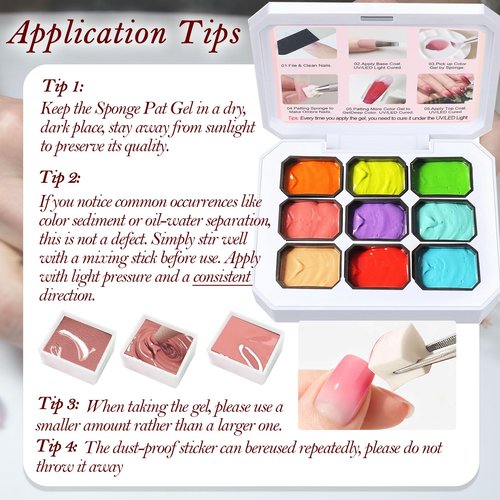 NAILGIL Paint Patting Gel Polish Palette, 9 Colors Summer Neon Painting Nail Art Ombre Nail Gradient Sponge Gel Blush Blooming for Pigment Pat Aura Nails, French Manicure- D
