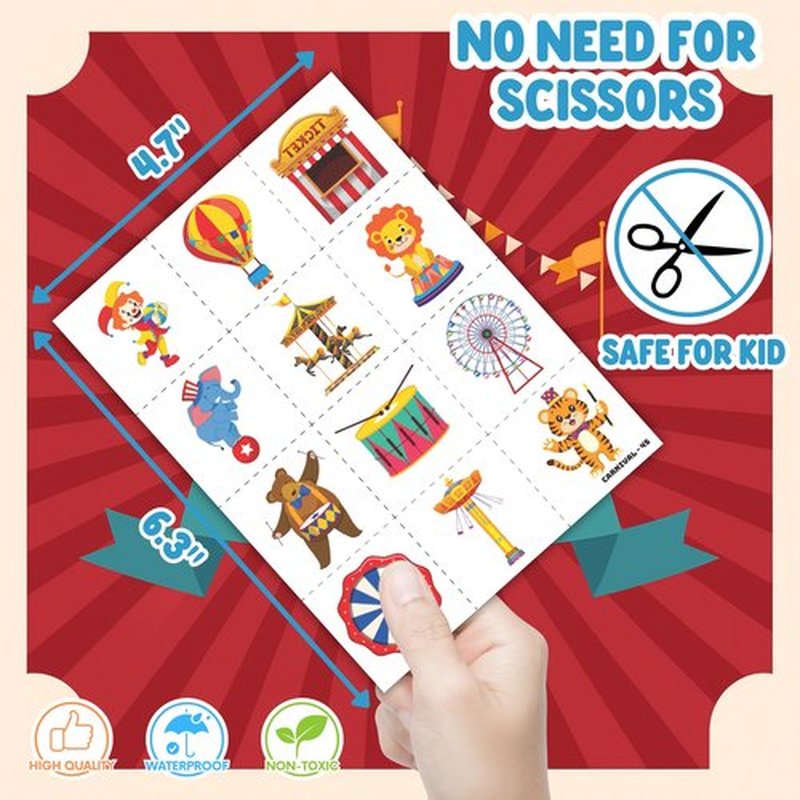 Cherisnowy 72PCS Carnival Party Set 48PCS Temporary Tattoos & 24PCS Slap Bracelets Fun Circus Themed Birthday Supplies, Baby Shower Gifts, Classroom Rewards & Party Decor for Kids Boys & Girls