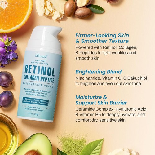 Ebanel Retinol Cream - Anti-Aging Moisturizer with Collagen, Peptides & Hyaluronic Acid | 3.5 oz