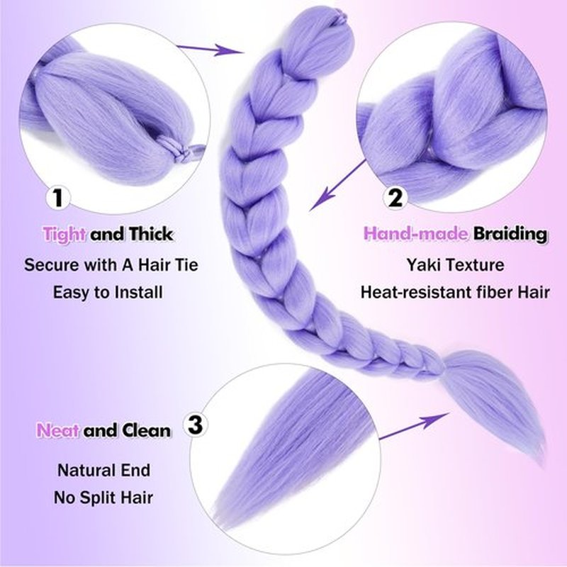Getgal 28 Inch Purple Braiding Hair Ponytail 120G Pre Styled Braid Hair Professional Purple Hair Extensions Ponytail Synthetic Costume Cosplay Braids Hair (28 Inch)
