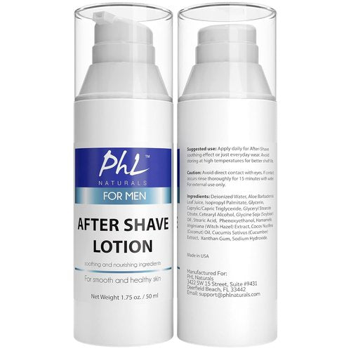 PHL Naturals Unscented Aftershave for Men - Fragrance-Free, Alcohol-Free Lotion for Sensitive Skin - Soothes Razor Burn, Moisturizes - 1.75 oz