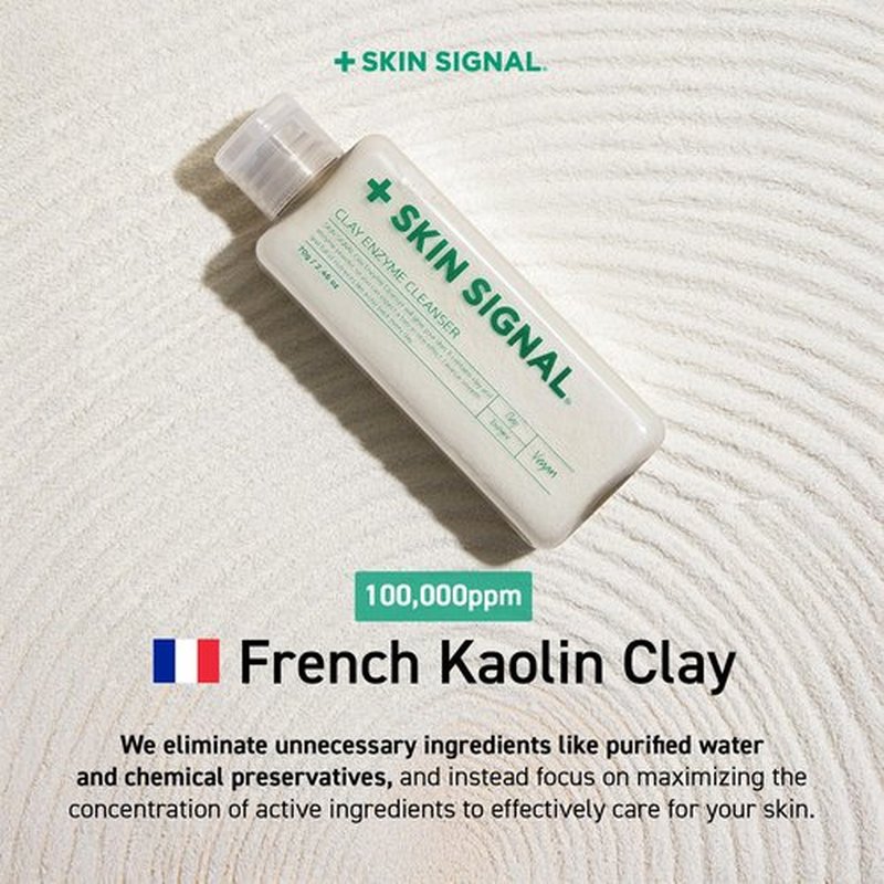 SKIN SIGNAL White Clay Enzyme Cleanser, Gentle Exfoliating Face Wash for Sensitive Skin, Deep Pore Facial Cleanser, Powder to Creamy Clay Mask, Korean Skin Care