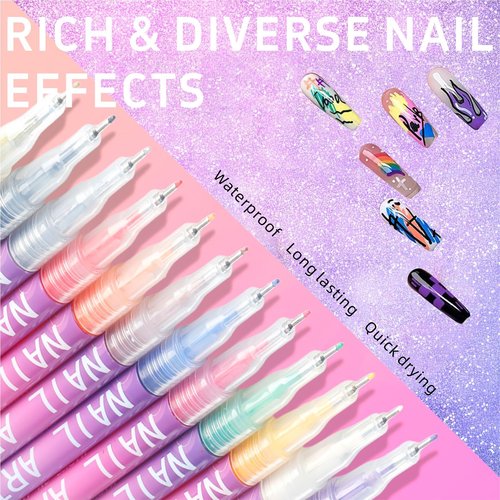 12 Color 3D Nail Art Pens Set, Nail Polish Pens Nail Point Graffiti Dotting Pen Drawing Painting Liner Brush for DIY Nail Art Beauty Adorn Manicure Tools,Valentine's Day gift