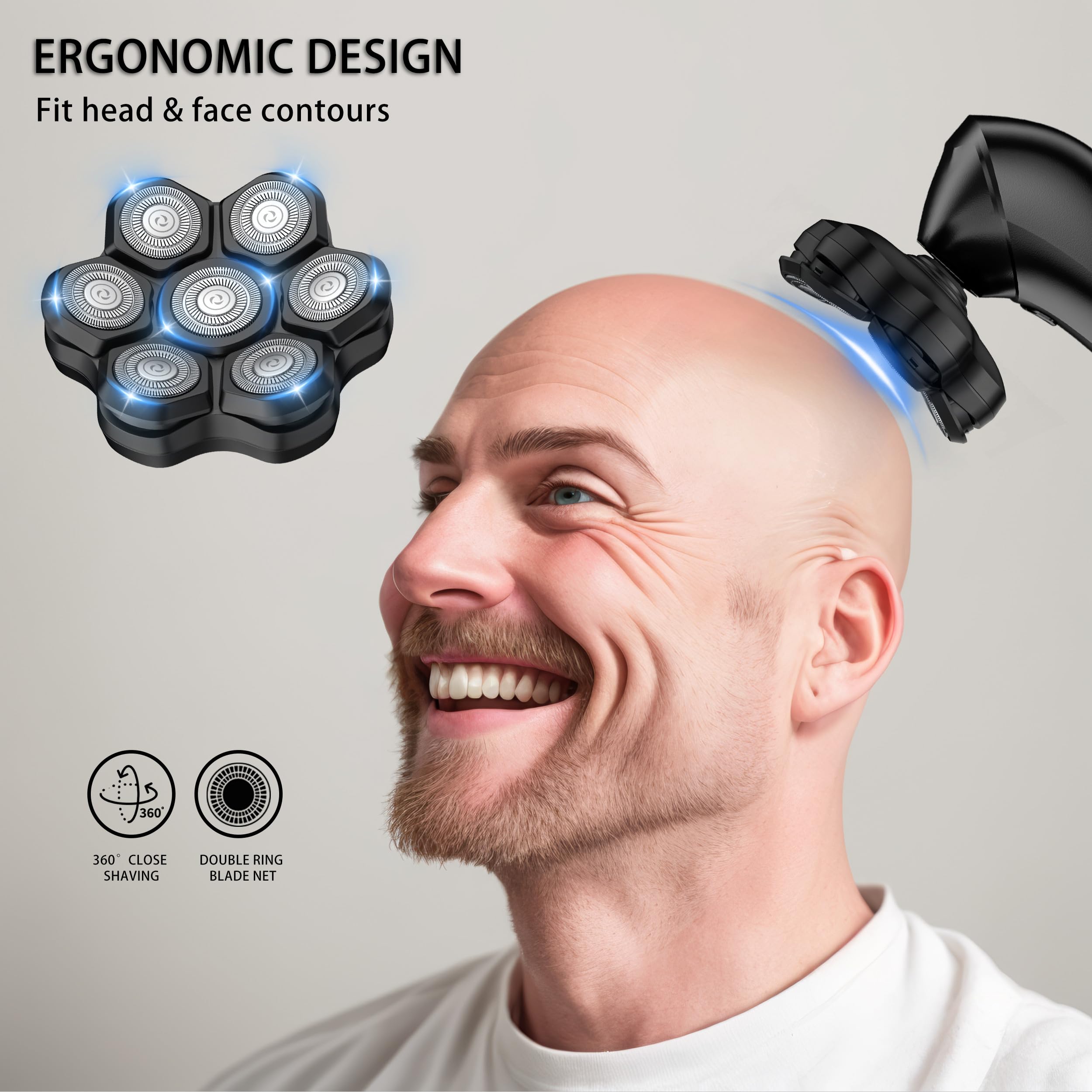 UPTARD Magnetic Head Shaver Replacement Heads 7 Double Ring Waterproof Rotary Razor Blades for Bald Men Compatible with freebird wyklaus shpavver