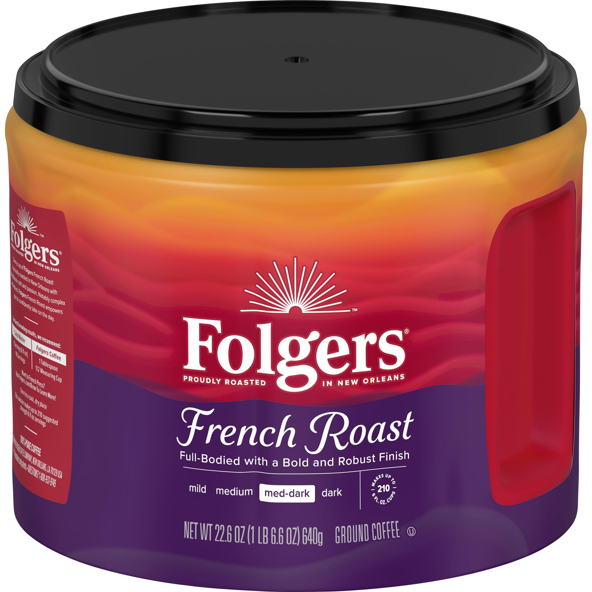 Folgers French Roast Ground Coffee, Medium-Dark Roast, 22.6 Oz. Canister