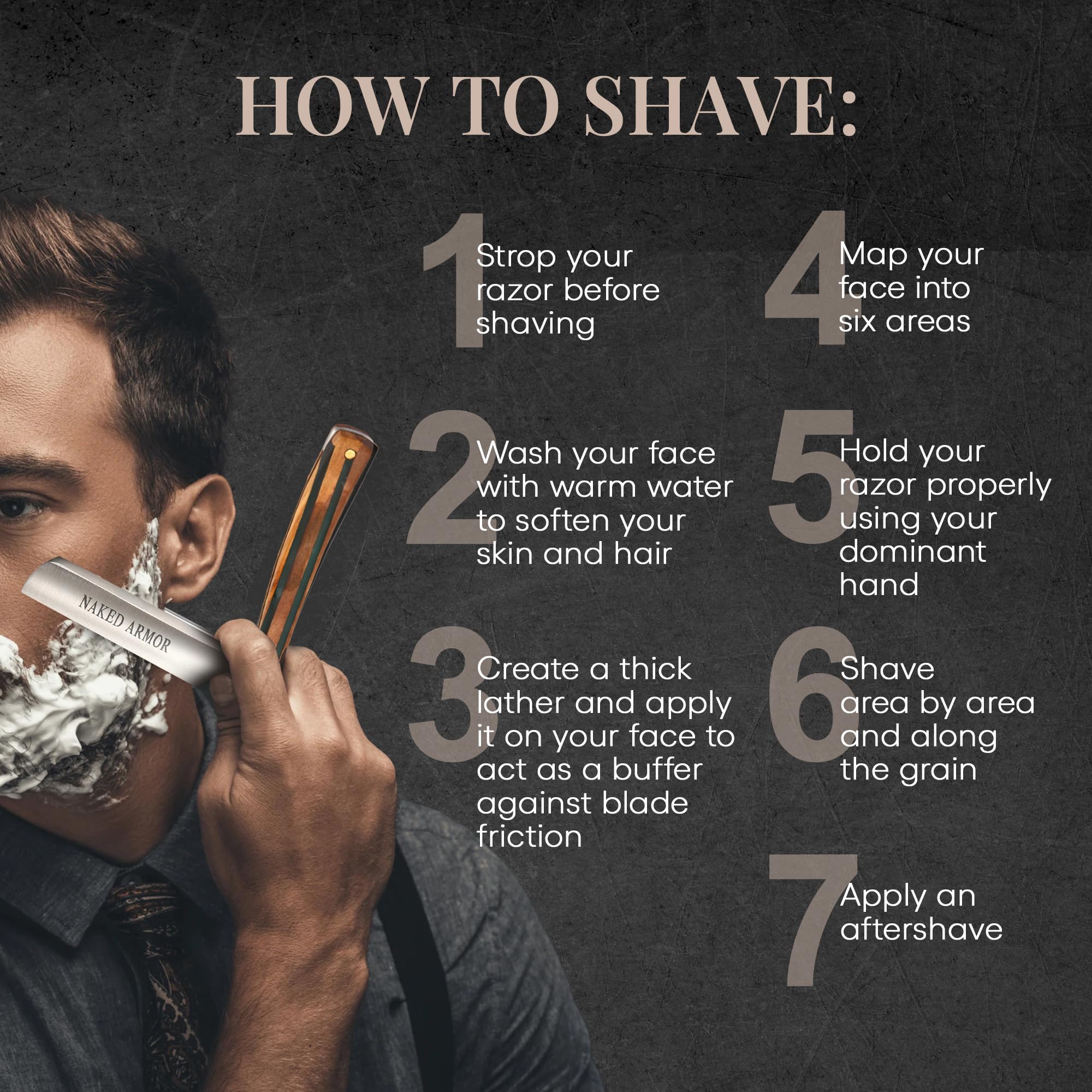 Naked Armor Lac Straight Razor - Shave Ready 7/8" Spike Nose Japanese Steel Straight Razors for Men with Sandalwood Scale, Case Included, Close Shave