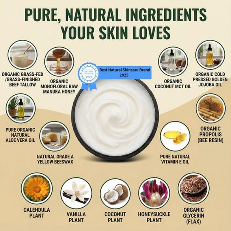 Lord's Love Butter Natural Organic Tallow and Honey Balm That Actually Absorbs - Organic Grass Fed Beef Tallow Face Moisturizer for Dry Aging Skin - Restores What Synthetic Lotions Strip Away