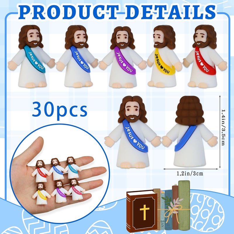 Bamamon Mini Jesus Figurines - 30 Pcs Easter Party Favors | Perfect for Sunday School & Baptism Gifts