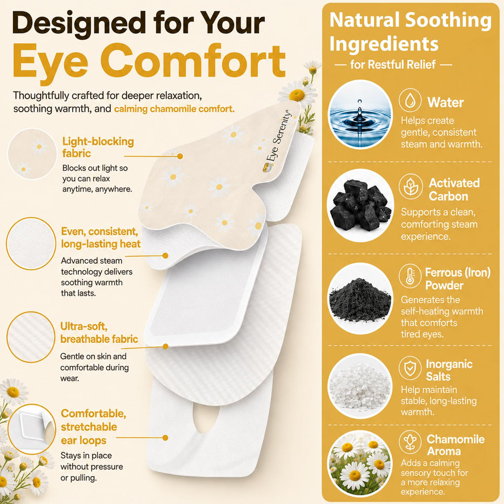 Lure Essentials Steam Eye Mask, Heated Eye Mask, Self Heating Warm Compress for Dry Eyes, Fast Relief for Stye, Puffy Sensitive Eyes, Moist Heat, Relaxation Gifts for Women and Men - Chamomile