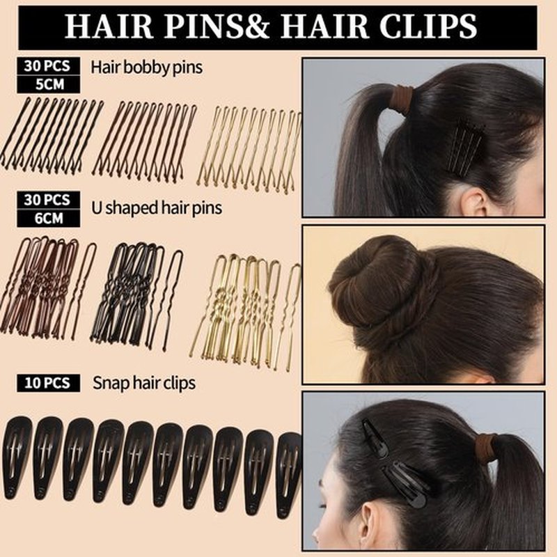 FANDAMEI Hair Ties Kit for Women, Velvet Scrunchies, Elastic Rubber Bands, Seamless Hair Ties, Hair Clips, Bobby Pins, U Shaped Hair Pins for Styling, Hair Accessories Kit
