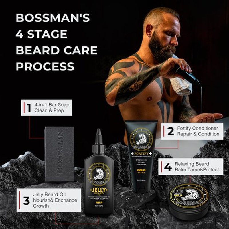 Bossman 4-in-1 Charcoal Soap Bar (4 oz) – Bar Soap for Men – All-Natural Beard Wash, Shampoo, Body Wash & Shaving Solution – Eucalyptus & Tea Tree Scent
