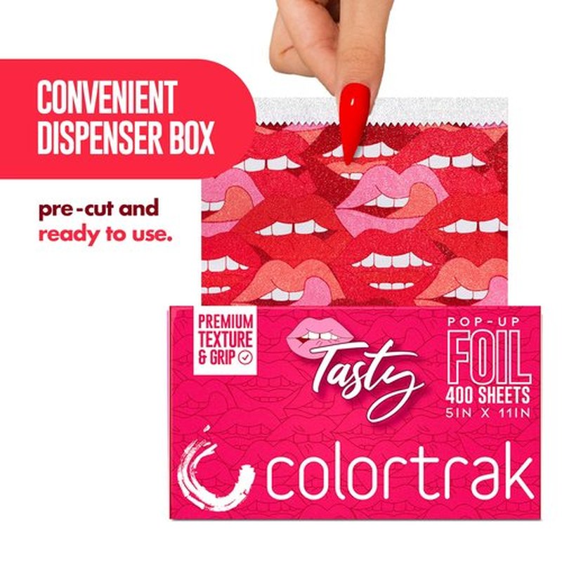 Colortrak Tasty Pop-up Foil W/Dispenser (400 Count), Pre-cut Sheets, Non-Slip Embossed Texture, 5" x 11" Sheets for Hair Foil Coloring and Highlighting Sheet Applications