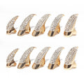 10 Pcs Halloween Costume Claws Fake Nails Ring Set, Gothic Punk Crystal Full Finger Rings 3 Sizes Retro Metal Paved Paw Bend Fingertip Claw Rings for women Men Nail Art Holiday Party (Golden)