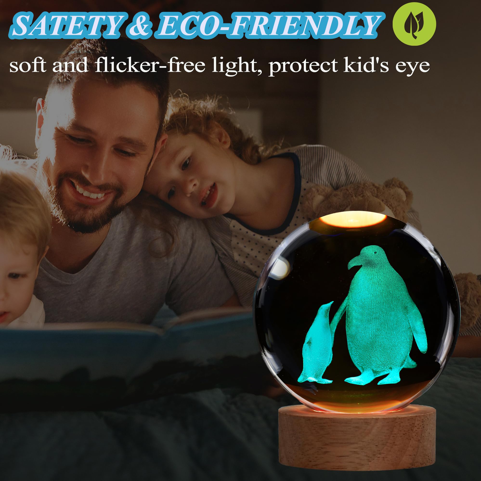 POSSHE Penguin Night Light, Penguin Gifts, K9 3.15 Inch (80mm) Crystal Ball Night Light with 16 Colors Remote Upgraded Lamp for Birthday Xmas Cool Animal Figurines Gifts for Room Decor Boys Girls