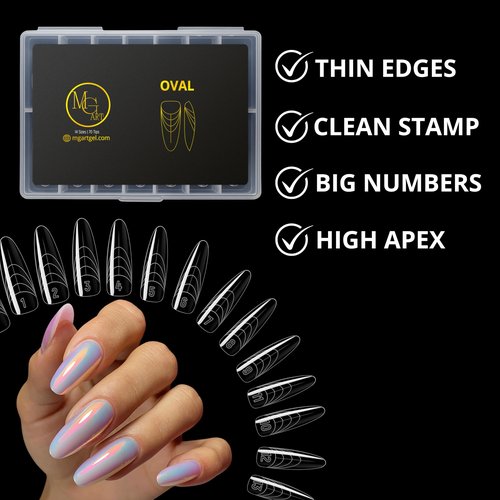 MGart Dual Forms – OVAL Shape, Reusable Nail Extension Forms for Builder/Hard Gel & Polygel, Ultra-Thin Cuticle Edge, Clear, Professional Salon Quality, 140 pcs Sizes 0–14