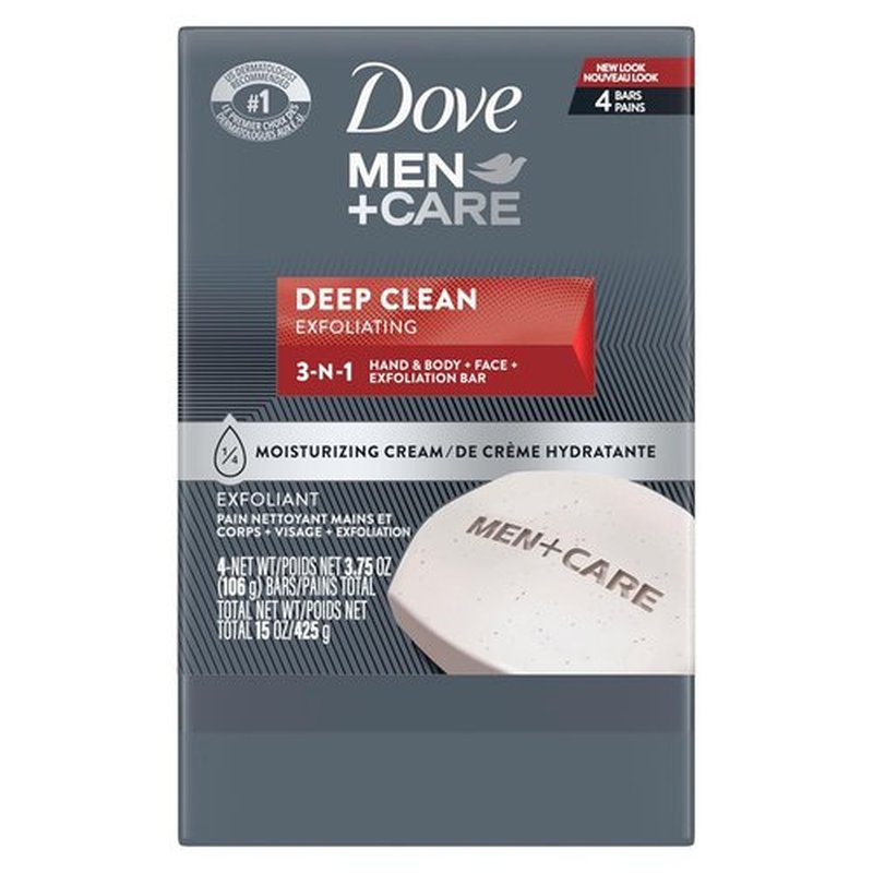 Dove Men+Care Bar Soap - Deep Clean Formula | 4 Bars for Nourished, Bacteria-Free Skin - 3.75 oz