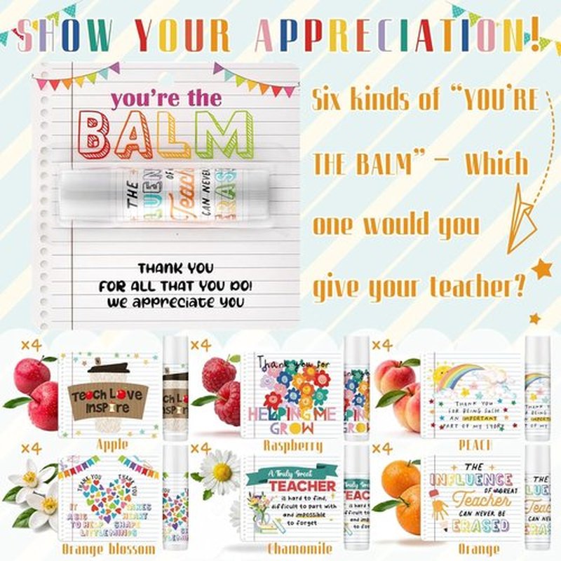 Loopeer Lip Balm Gift Set - 24 Pcs Teacher Appreciation Week Essentials | "You Are the Balm" Theme