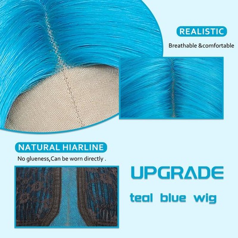BEAUTIFA Teal Blue Wig for Women, Teal Blue Wavy Wig Middle Part 26 Inch Blue Wigs Heat Resistant Synthetic Wigs for Daily Party Use
