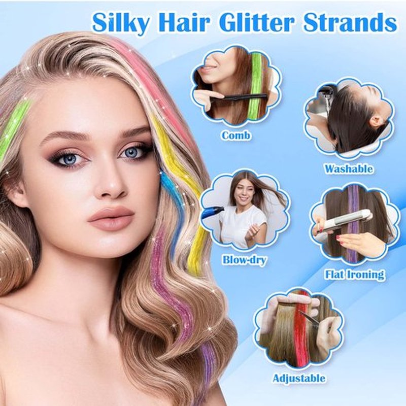 Hair Tinsel Kit (48 Inch 25 Colors 5000 Strands), Glitter Tinsel Hair Extensions with Tinsel Beads, Heat Resistant Fairy Hair Tinsel Kit with Hair Tinsel Tool for Women Girls Daily Parties Festival