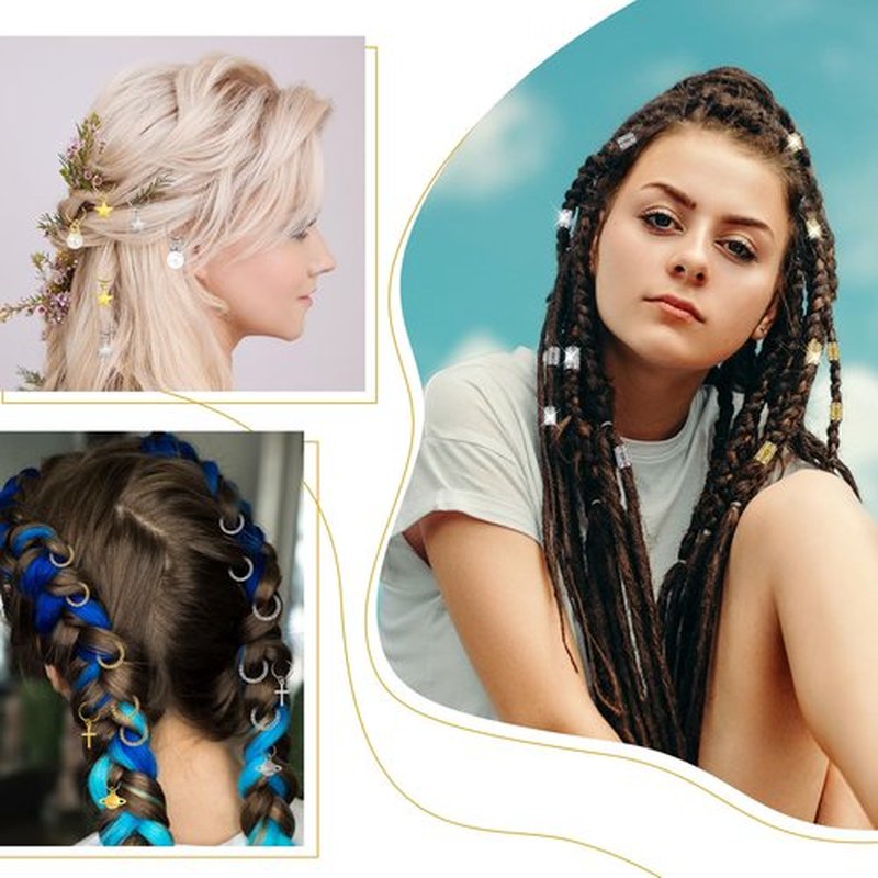 296PCS Hair Jewelry for Braids, Gold & Silver Hair Cuffs Charms Braid Jewelry Metal Hair Clips for Locs Braid Clips Hair Rings Decorations for Women Men Unisex