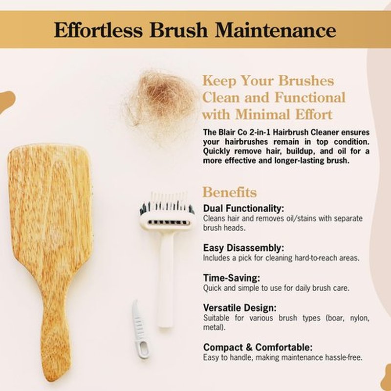 BlairCo 2-in-1 Hair Brush & Comb Cleaner Tool with Pick – Hairbrush Cleaning Tool for Removing Hair, Lint & Buildup – Easy Round Brush Disassembly – Brush Cleaner for Salon & Home Use