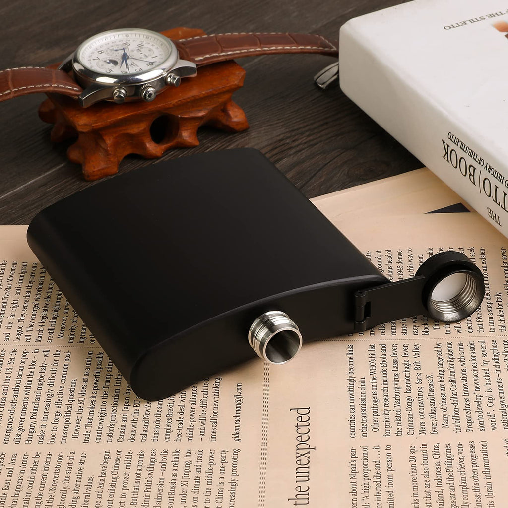 10 pcs Hip Flask for Liquor Black 6oz Stainless Steel Leakproof with 10 pcs Funnel for Gift, Camping, Wedding Party, Groomsmen Gifts
