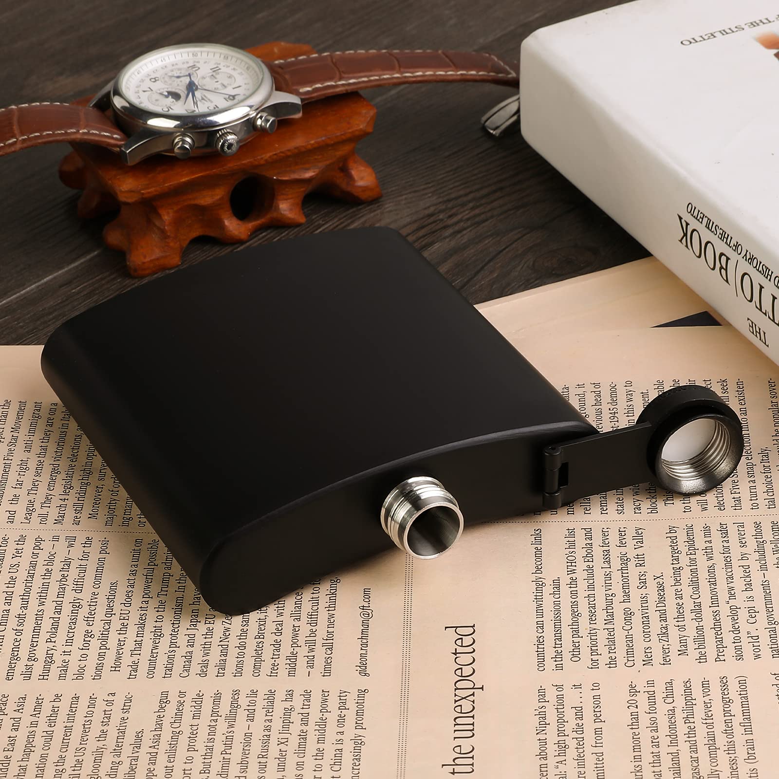 10 pcs Hip Flask for Liquor Black 6oz Stainless Steel Leakproof with 10 pcs Funnel for Gift, Camping, Wedding Party, Groomsmen Gifts