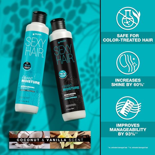 SexyHair I Want Moisture Shampoo & Conditioner - Tames Frizz & Boosts Shine by 60% | All Hair Types