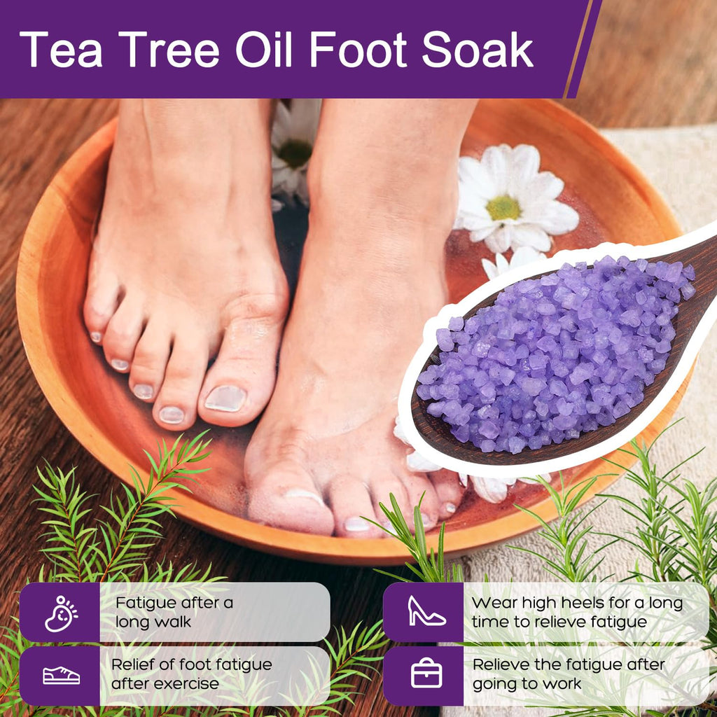 XIWEIOO Foot Soak Salts 4 Pack Kit 56 OZ Himalayan Pink Salt Lavender Orange Rose Scent Athletes Itching,Tea Tree Oil Foot Care Pedicure for Women Dead Sea Salt Moisturizing Skin Softens Calluses