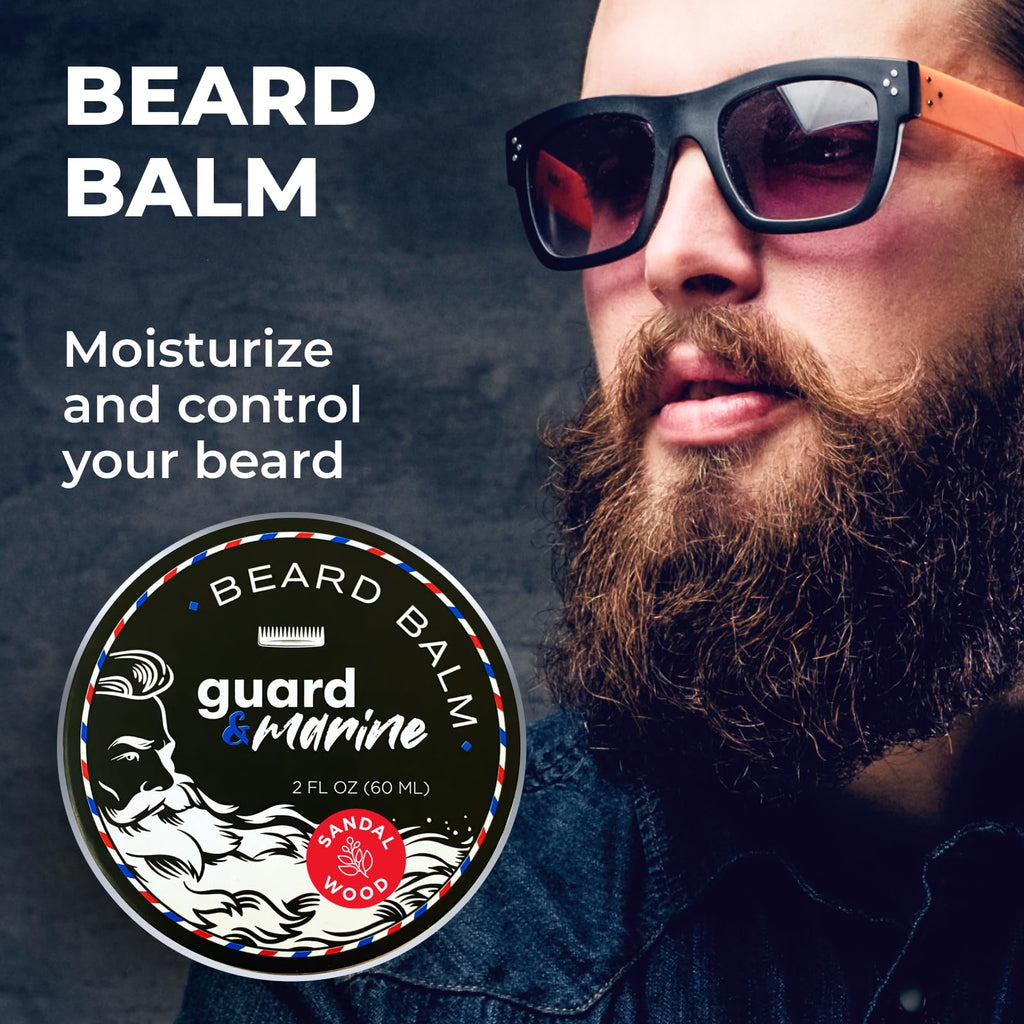 GUARD&MARINE Beard Oil and Balm Set - Men’s Beard and Mustache Care Kit for Growth, Styling, Conditioning, and Sandalwood-Scented Grooming