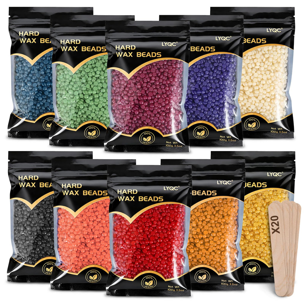 LYQC 2.2lbs Hair Removal Wax Beads, Professional Hard Wax Beads 1000g, with 20 Applicators, Suitable for Full Body, Painless Gentle Wax Bead Hair Removal for Men and Women