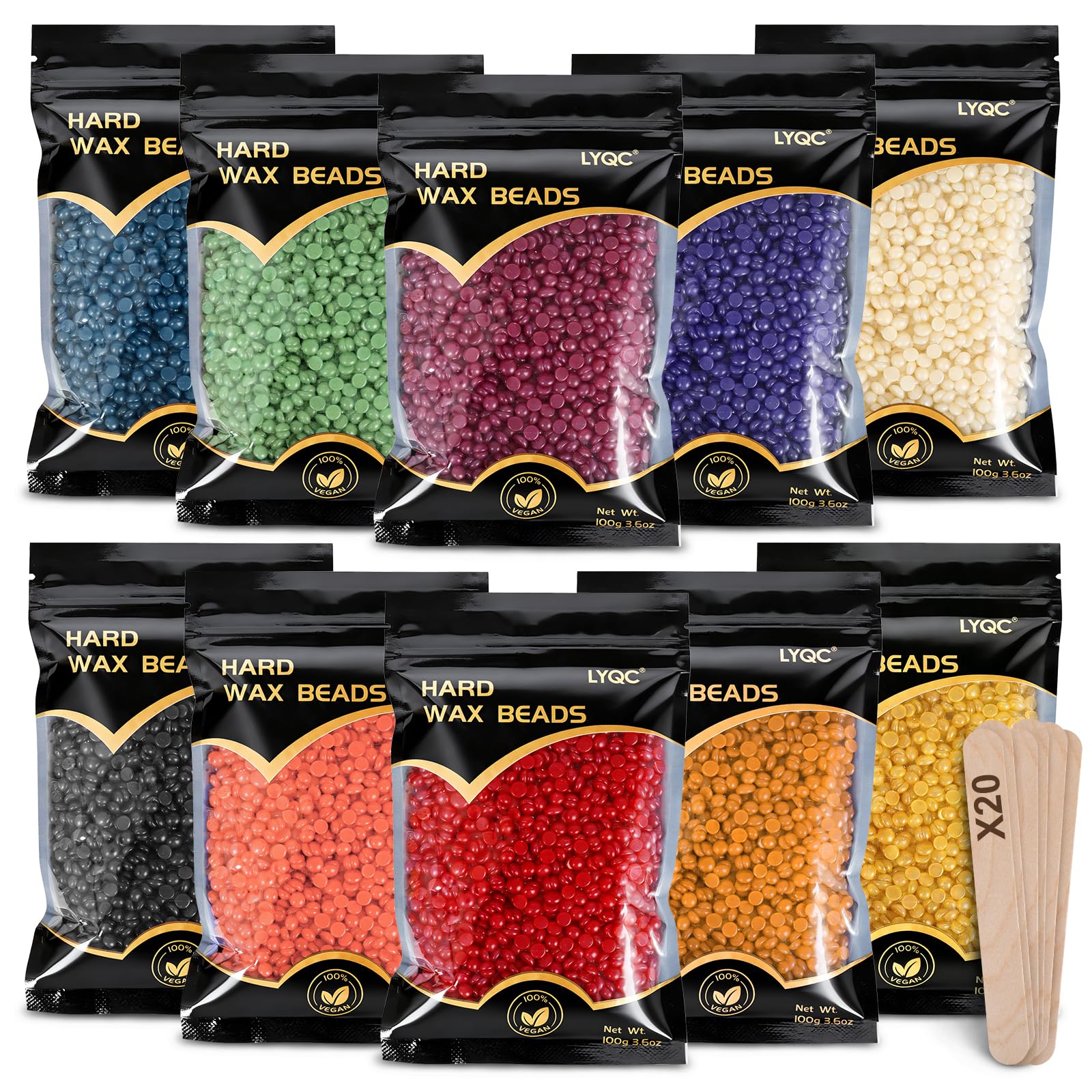 LYQC 2.2lbs Hair Removal Wax Beads, Professional Hard Wax Beads 1000g, with 20 Applicators, Suitable for Full Body, Painless Gentle Wax Bead Hair Removal for Men and Women