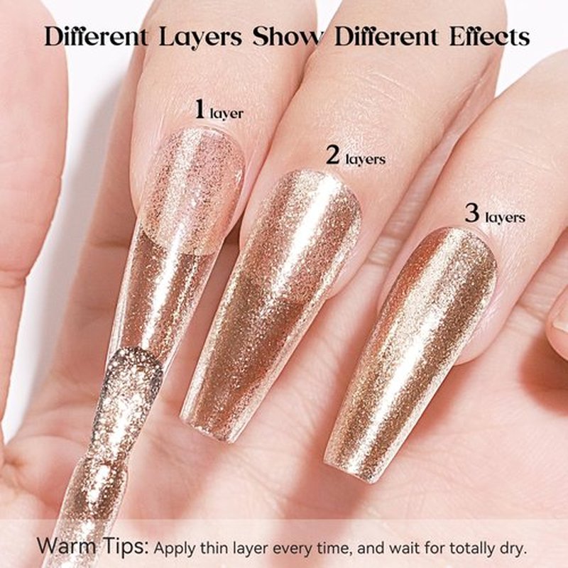 MIZHSE Quick Dry Glitter Nail Polish, Metallic Gold Nail Polish Air Dry Fast, 15 ml High Glossy Sparkle Shiny Shimmery Chrome Nail Pigment Water-based Nail Art Salon Manicure Home