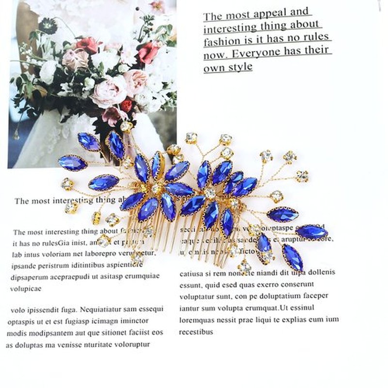 inSowni 7 Pieces Royal Blue Rhinestone Wedding Bridal Hair Side Comb Slide+U-shaped Hairpins Hair Accessories Headpieces for Women Girls Brides Bridesmaids