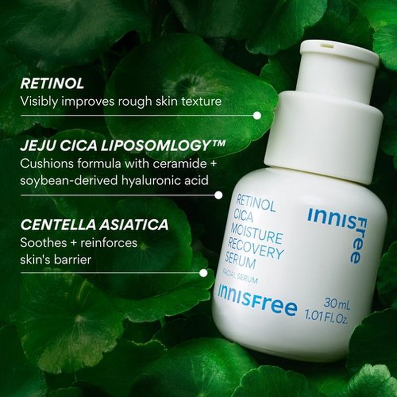 innisfree Retinol Cica Serum with Salicylic Acid, Korean Moisture Recovery Treatment for Beginners, Face Care