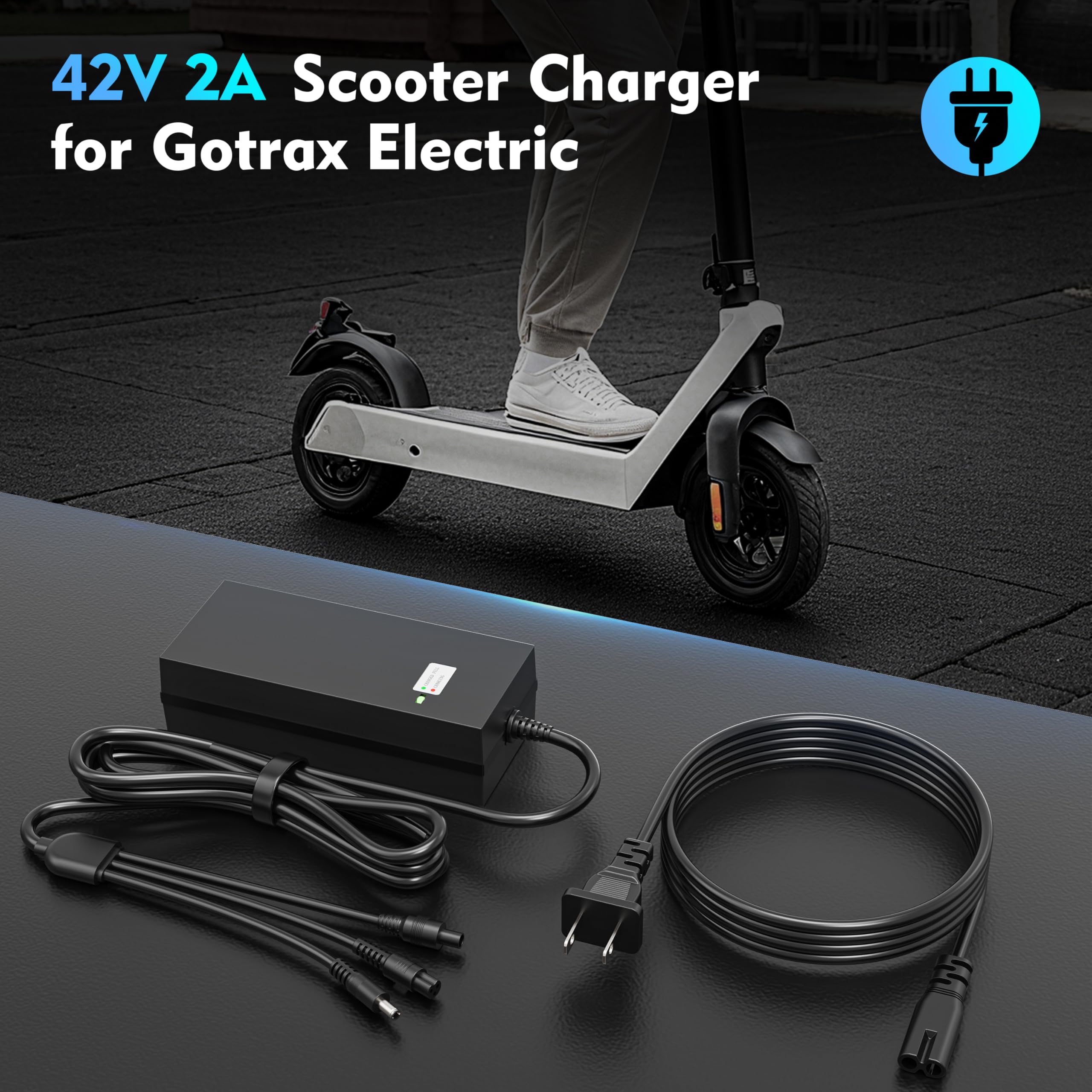 EVAPLUS SGS Certified 42V 2A Fast Charger with 3 Types of Connectors, for 36V Lithium Batteries- Compatible with Pocket Mod, Sports Mod, Electric Scooters