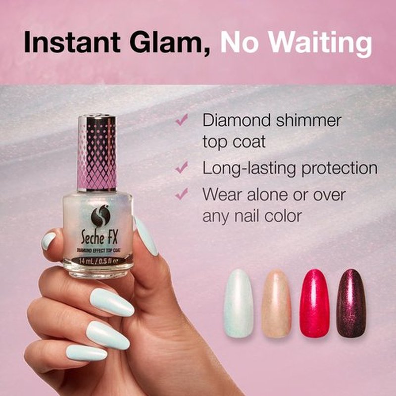 Seche Fx Diamond Effect Top Coat - Pink, Transforming Topper, Long-Lasting Polish Protection 0.5 Fl. Oz