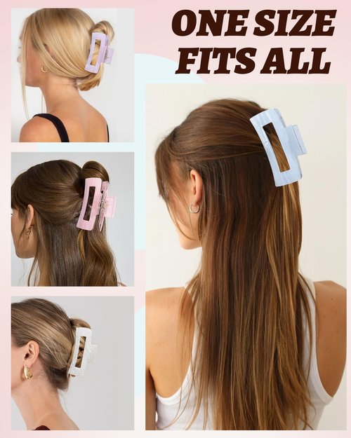 4Pcs Large Acrylic Hair Claw Clips, Nonslip Cute Hair Clips for Thick Hair and Long Hair, Rectangle Marble Claw Clips Hair Accessories for Women and Girls