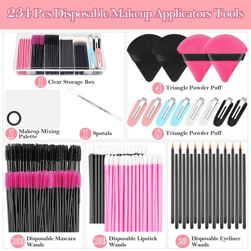 Skiennix Disposable Applicators Kit - Makeup Puff, Mixing Palette & Brushes with Storage Box