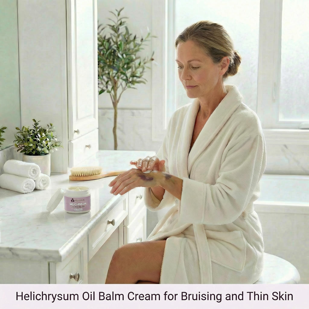 Helichrysum Essential Oil Balm Cream – Thick Herbal Balm Cream with Natural Botanical Aroma – Moisturizing Support for Appearance of Bruised or Fragile Skin – 4 oz