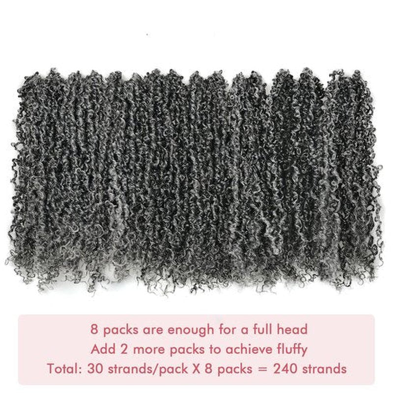 Pelokaa Yanky Twist Crochet Hair - 10 Inch 8 Packs (240 Strands) Gray Micro Salt and Pepper Braids Fluffy Spring Passion Micro Mini Twist, Pre-Looped Short Curly Crochet Hair (10 Inch, F1B/Gray-8P)