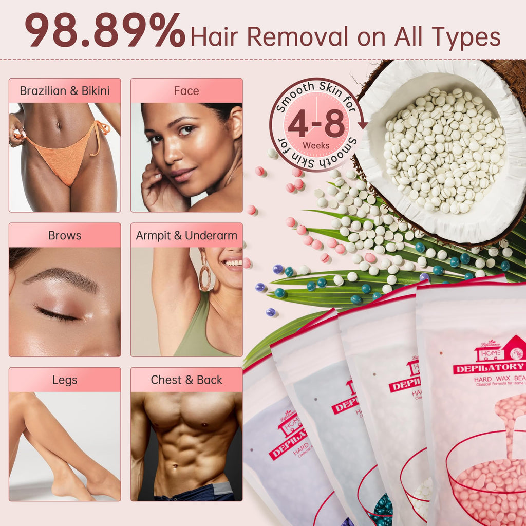 Lifestance Waxing Kit for Women & Men - L3 Blush Metropolis Digital Warmer, Silicone Wax Pot Liner, Hair Removal with 14.1oz Hard Wax Beads & Oil Spray, Professional for Home Brazilian Bikini Face Leg