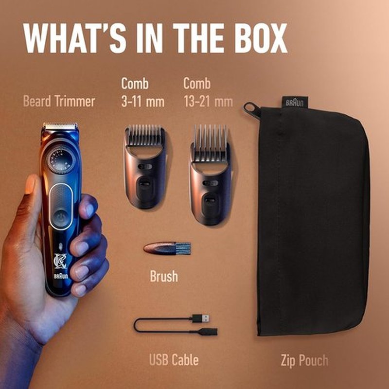 King C. Gillette Cordless Beard Trimmer - Includes 3 Combs, Cleaning Brush, Charger & Travel Bag | Blue