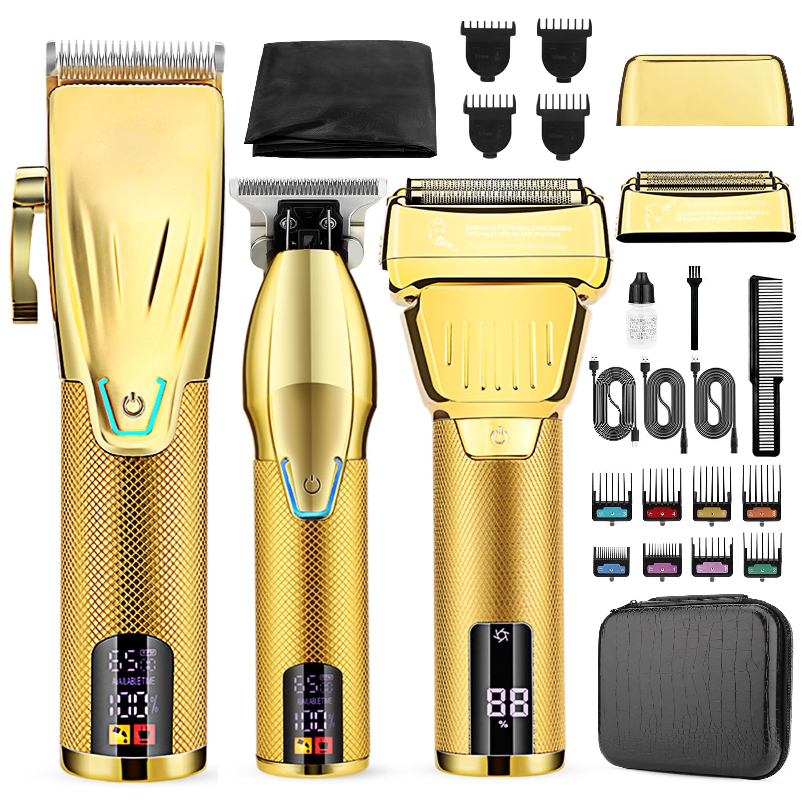 Bomxin Hair Clippers for Men Professional，Clippers and T-Blade Trimmers Set，Electric Razor Shavers Hair Trimmer Kit，Hair Cutting Machine，LCD Display,Best Presents(Gold)