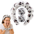 Spa Headband Wrist Band for washing face set Sponge Makeup Skincare Headband Wrist Towels Bubble Soft Terry Towel Cloth Hairband for Women Puffy Headwear Non Slip Thick Thin Hair Headwear (Leopard)