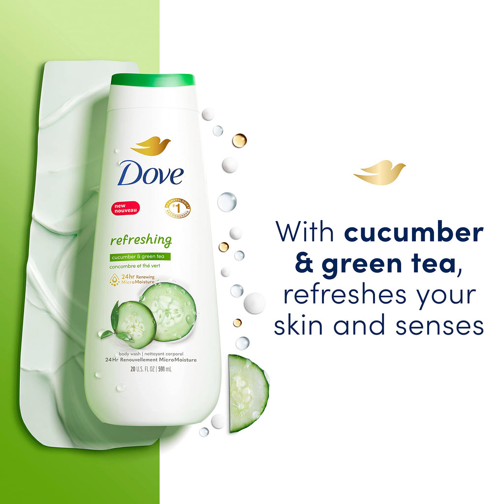 Dove Body Wash Refreshing Cucumber and Green Tea Refreshes Skin Cleanser That Effectively Washes Away Bacteria While Nourishing Your Skin 20 oz,(Pack of 8)