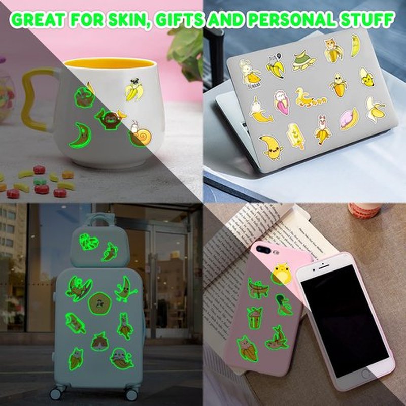Banana Pre-Cut Temporary Tattoos 8 Sheets 96PCS Yellow Banana Party Decorations Supplies Favors Fruits Theme Birthday Stickers Christmas Gifts for Boys Girls Class School Prizes Carnival (Luminous)
