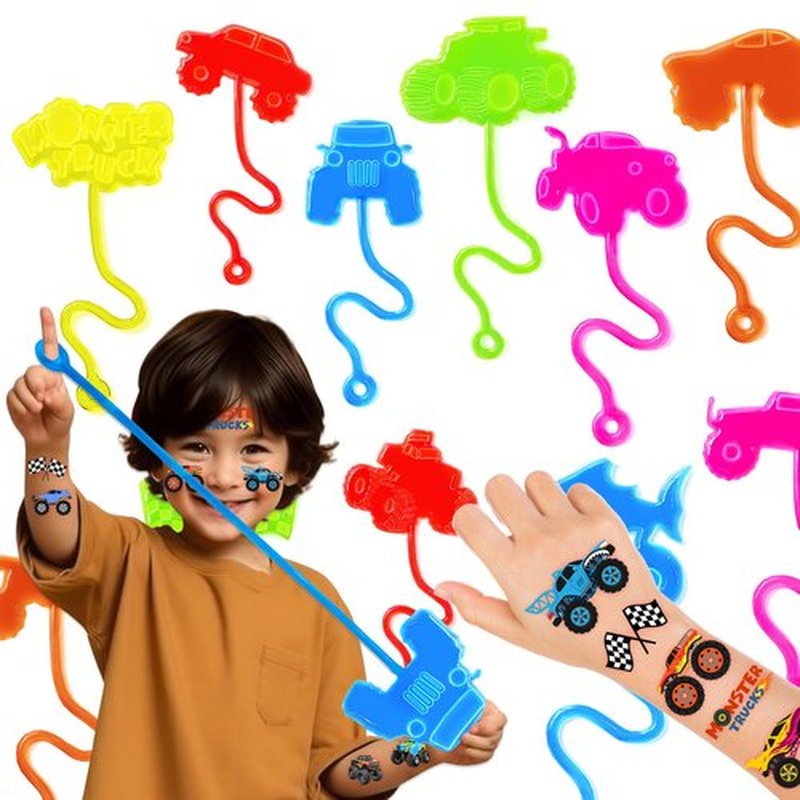 48PCS Monster Truck Party Favors - 24PCS Temporary Tattoos & 24PCS Stick Hands Party - Perfect Birthday Party Supplies, Goodie Bag Stuffers, Treasure Box Toys, Classroom Prizes, and Student Gifts