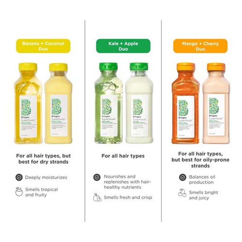 Briogeo Superfoods Mango + Cherry Hair Pack, Replenish Dull, Dry Hair and Balance Oil for Oily Hair, Controls Oil and Nourished All Hair Types and Textures, Vegan, Cruelty-Free, 2 x 12.5 fl oz